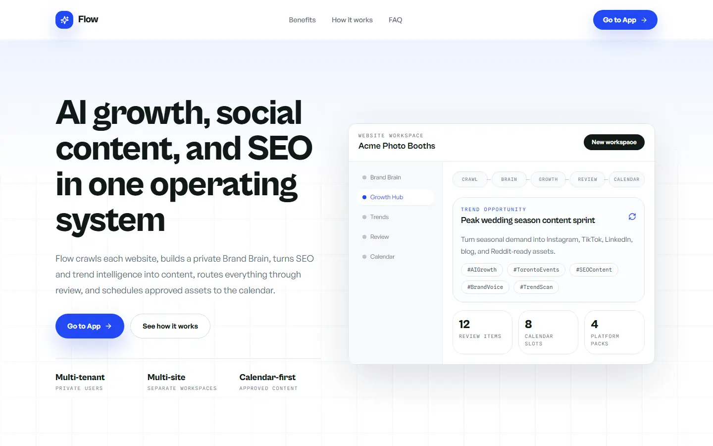 Screenshot of the Flow homepage