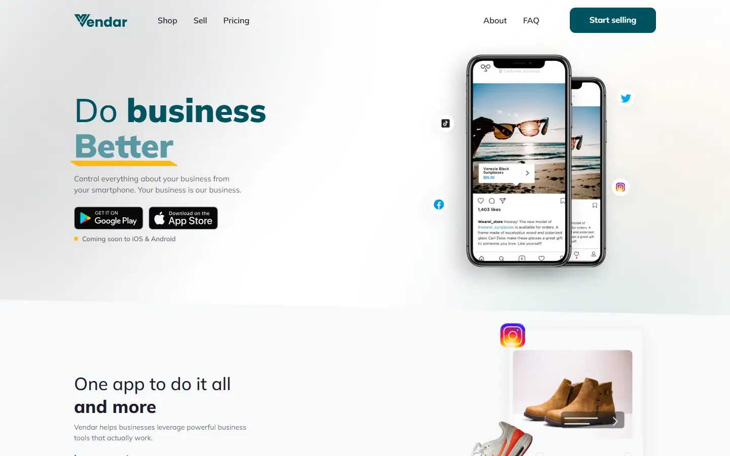 Screenshot of the Vendar homepage