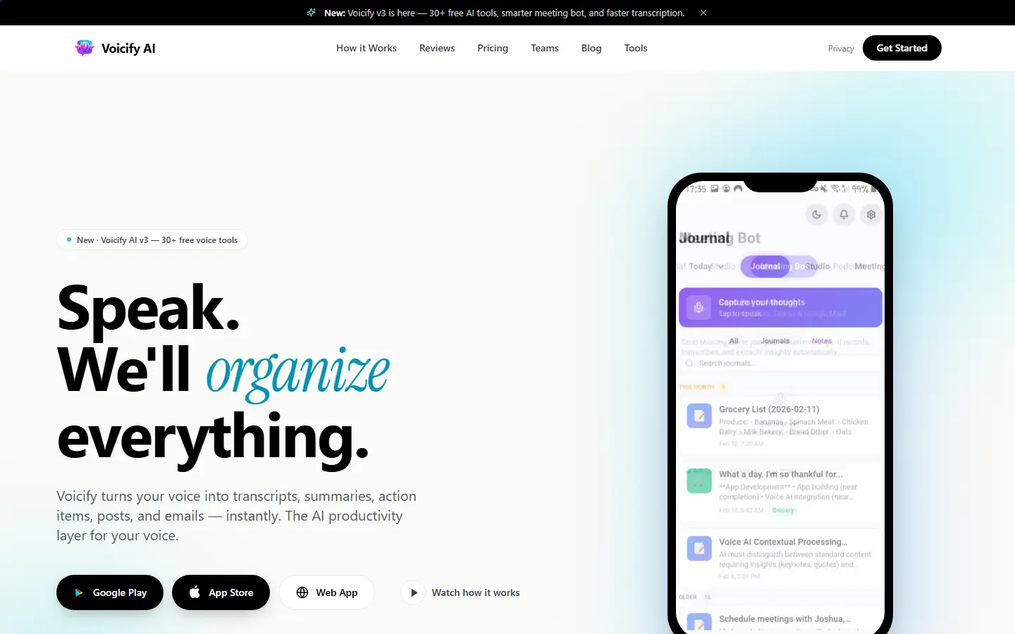 Screenshot of the Voicify AI homepage